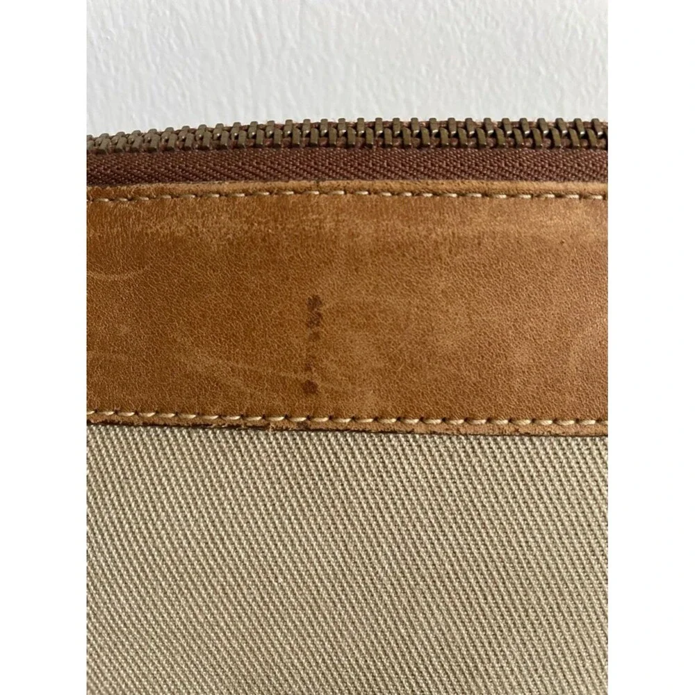 Brahmin x Sperry canvas vintage messenger laptop bag beige brown leather trim